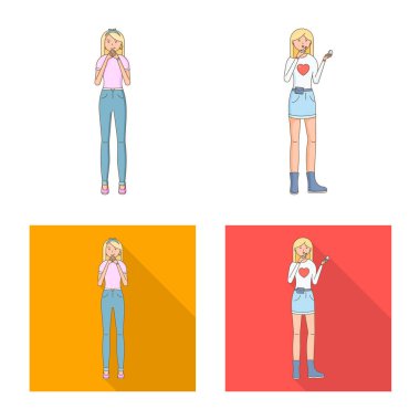 Duruş ve ruh hali simge vektör tasarımı. Duruş ve kadın hisse senedi vektör çizim.