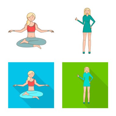 Duruş ve ruh hali logo vektör tasarımı. Duruş ve kadın hisse senedi vektör çizim koleksiyonu.