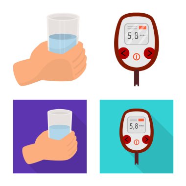 Diyet ve tedavi logosu yalıtılmış nesne. Diyet ve ilaç hisse senedi vektör çizim seti.