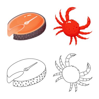 Taze ve restoran simge vektör Illustration. Hisse senedi için taze ve deniz vektör simge kümesi.