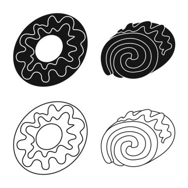 Şekerlemeler ve mutfak işareti vektör tasarımı. Şekerlemeler ve hisse senedi için ürün vektör simge koleksiyonu.