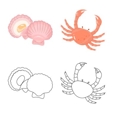 Vektör tasarımı taze ve restoran oturum açın. Hisse senedi için taze ve deniz vektör simge topluluğu.