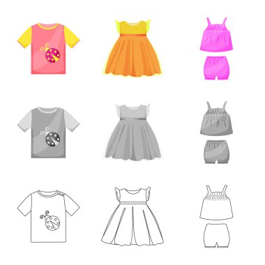 Moda ve giysi simgesi yalıtılmış nesne. Hisse senedi için moda ve pamuk vektör simge topluluğu.