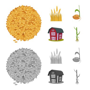 Tarım ve tarım işareti izole nesne. Web için Tarım ve bitki hisse senedi simgesi kümesi.