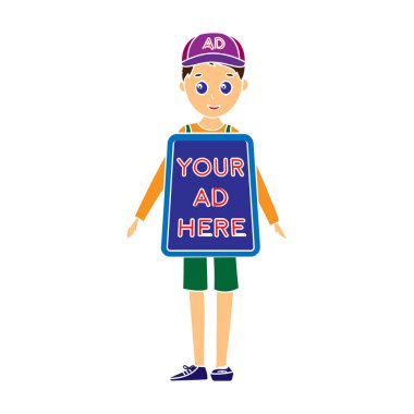 Beyaz arka planda izole renk tarzında insan billboard simgesi. Reklam sembolü stok vektör illüstrasyon.
