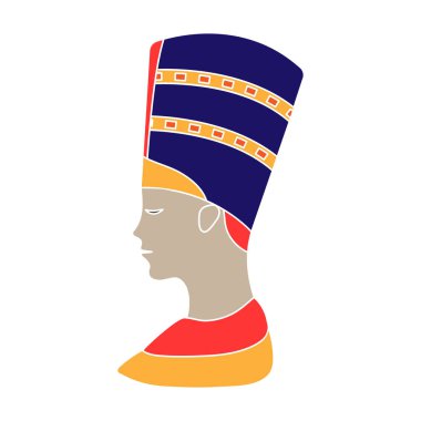 Beyaz arka plan üzerinde izole renk stiliNefertiti simgesiB. Antik Mısır sembolü stok vektör illüstrasyon.