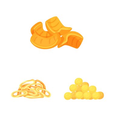 Gıda vektör tasarımı ve gevrek simgesi. Stok için yiyecek ve lezzet vektör simgesi seti.