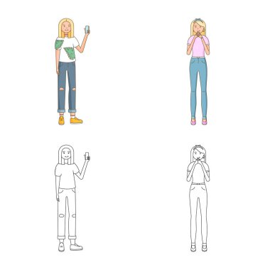 Duruş ve ruh hali logo vektör Illustration. Duruş ve hisse senedi için kadın vektör ikon koleksiyonu.