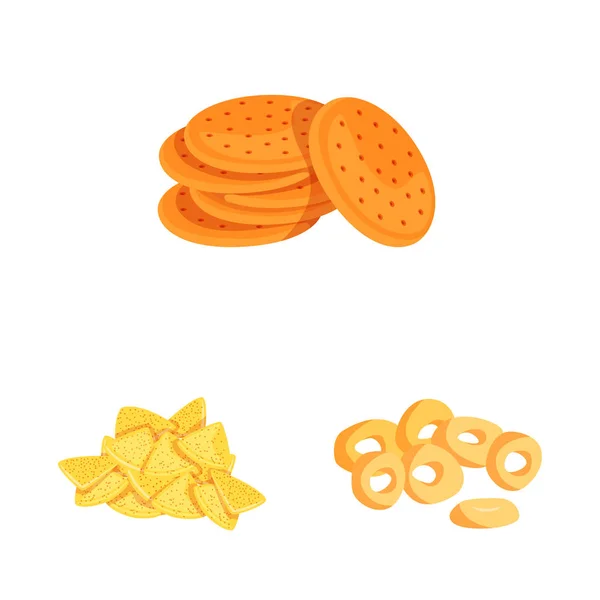Isolerat objekt av mat och krispigt logotyp. Uppsättning av mat och smak lager symbol för webben. — Stock vektor