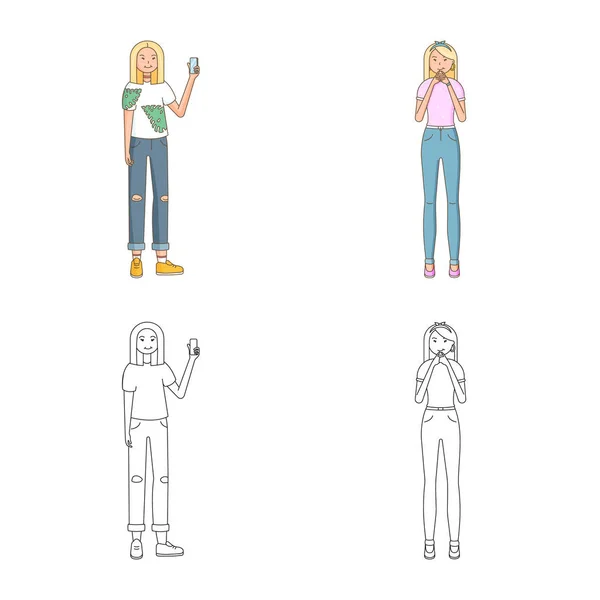 Illustrazione vettoriale della postura e logo dell'umore. Raccolta di posture e icone vettoriali femminili per stock . — Vettoriale Stock