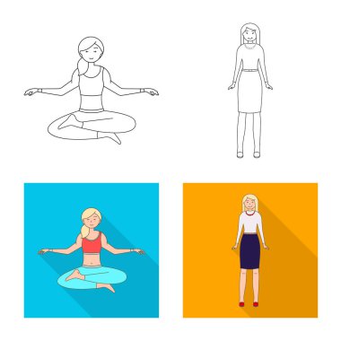 Duruş ve ruh hali logo vektör tasarımı. Duruş ve hisse senedi için kadın vektör simge kümesi.