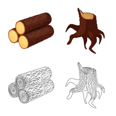 Ağaç ve ham logo yalıtılmış nesne. Hisse senedi için ağaç ve inşaat vektör simge topluluğu.