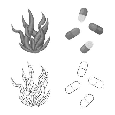 Protein ve deniz işareti vektör Illustration. Protein ve web için doğal hisse senedi simgesi toplama.