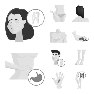 Acı ve yaralanma logosu vektör tasarımı. Stok lar için acı ve hasar vektör simgesi kümesi.