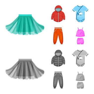 Moda ve giysi simgesi yalıtılmış nesne. Hisse senedi için moda ve pamuk vektör simge kümesi.