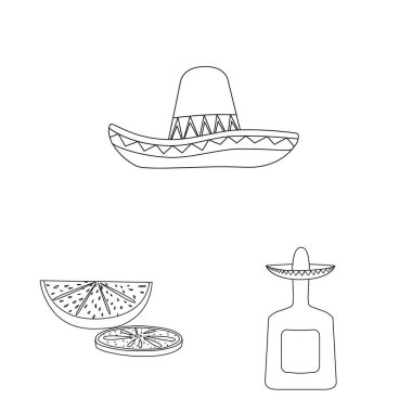 Meksika vektör tasarımı ve tekila simgesi. Hisse senedi için Meksika ve fiesta vektör simgesi seti.