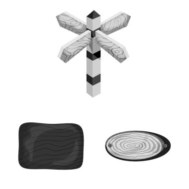 Tabela ve ahşap işareti vektör illüstrasyon. Web için tabela ve ağaç stok sembolü kümesi.