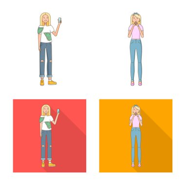Duruş ve ruh hali simge vektör tasarımı. Duruş ve hisse senedi için kadın vektör ikon koleksiyonu.