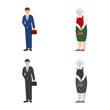 Vektör Illustration karakter ve avatar sembolü. Hisse senedi için karakter ve portre vektör simge kümesi.