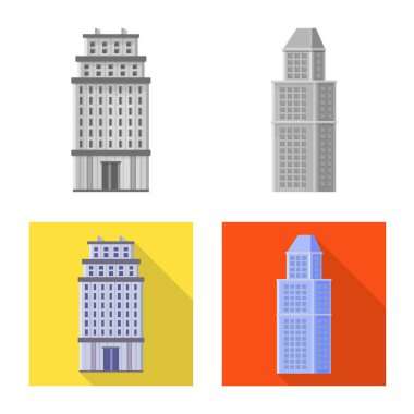 Belediye vektör tasarımı ve merkezi oturum açın. Belediye kümesi ve hisse senedi için emlak vektör simgesi.