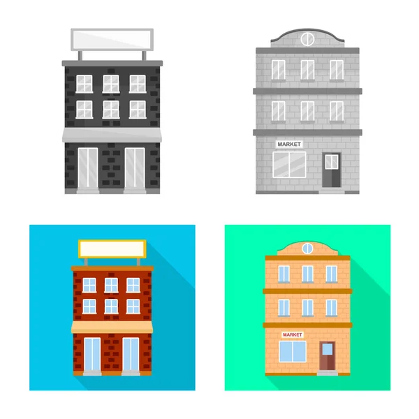 Ilustración vectorial del símbolo municipal y central. Conjunto de iconos vectoriales municipales y inmobiliarios para stock . — Vector de stock