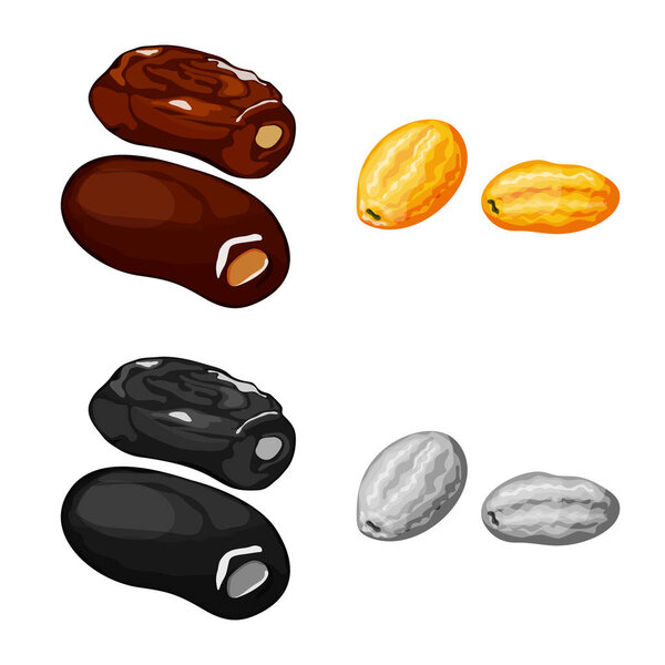 Векторная иллюстрация еды и сырой иконки. Набор пищевых продуктов и символ природы для паутины
.