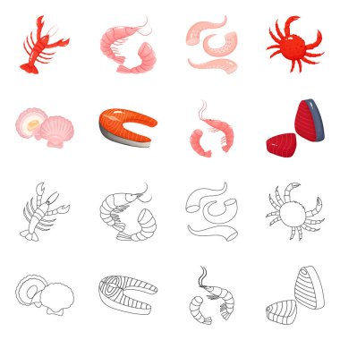 Taze ve Restoran simge vektör tasarımı. Hisse senedi için taze ve deniz vektör simge kümesi.