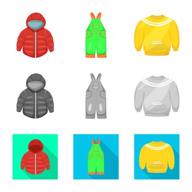 Moda ve giysi simge vektör tasarımı. Hisse senedi için moda ve pamuk vektör simge kümesi.