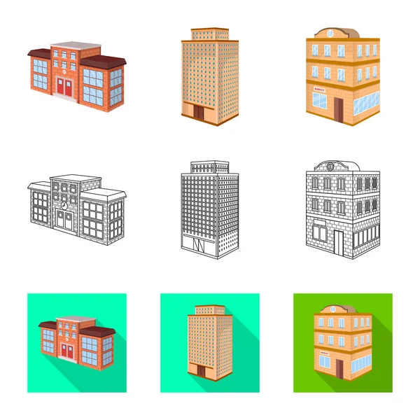 Objet isolé de construction et symbole du bâtiment. Ensemble de construction et le symbole de stock immobilier pour le web . — Image vectorielle