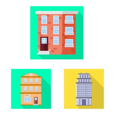 Belediye yalıtılmış nesne ve merkezi oturum açın. Belediye kümesi ve hisse senedi için emlak vektör simgesi.