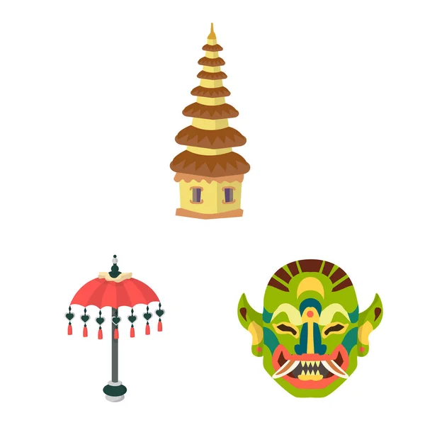 Objeto aislado de bali y símbolo de indonesia. Conjunto de bali y símbolo de stock caribeño para web . — Vector de stock