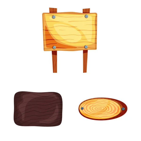 Ilustración vectorial de letrero e icono de madera. Conjunto de letrero y símbolo de madera para web . — Vector de stock