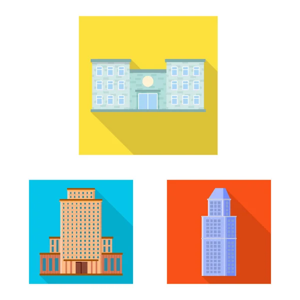 Diseño vectorial del icono municipal y del centro. Colección de icono vectorial municipal y patrimonial para stock . — Vector de stock