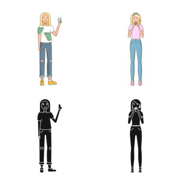 Duruş ve ruh hali simge vektör tasarımı. Duruş ve kadın hisse senedi vektör çizim.