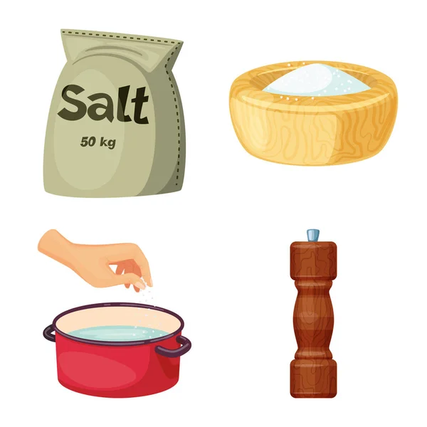 Objeto aislado de sal e icono de la comida. Conjunto de ilustración vectorial de sal y mineral . — Vector de stock