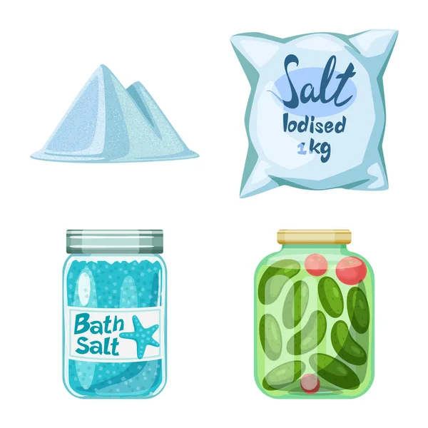Illustrazione vettoriale di sale e logo alimentare. Set di sale e minerale stock simbolo per il web . — Vettoriale Stock