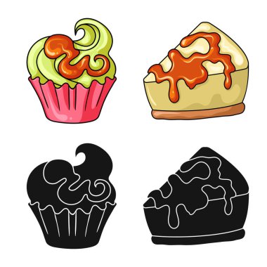 Şekerlemeler ve mutfak işareti vektör tasarımı. Şekerlemeler ve hisse senedi için ürün vektör simge koleksiyonu.