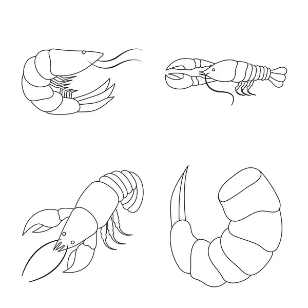 Benda makanan dan simbol laut yang terisolasi. Kumpulan ikon vektor makanan dan hewan untuk stok . - Stok Vektor