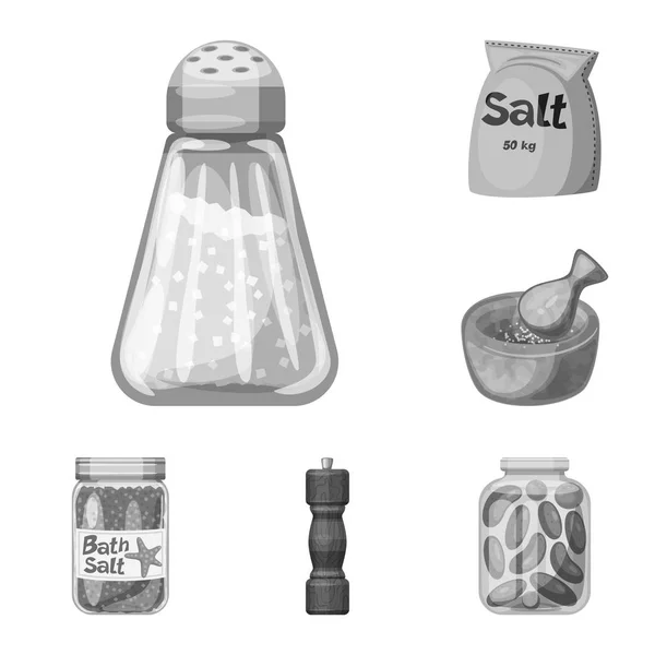 소금 및 음식 아이콘의 고립 된 개체입니다. 웹에 대 한 소금 및 광물 주식 기호의 컬렉션. — 스톡 벡터