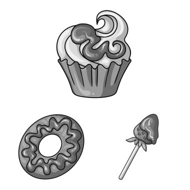 Tatlı ve karamel sembolü yalıtılmış nesne. Tatlı ve mutfak hisse senedi vektör çizim topluluğu.