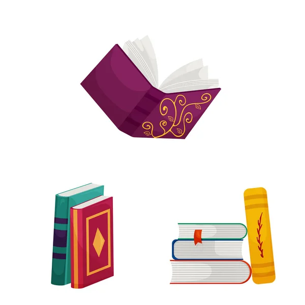 Isolierte Objekt der Bibliothek und Buchhandlung Symbol. Satz von Bibliotheks- und Literaturaktiensymbolen für das Web. — Stockvektor