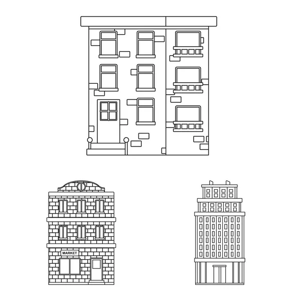 Ilustracja wektorowa architektury i symbolu zewnętrznego. Zestaw architektury i miasta symbol giełdowy dla sieci. — Wektor stockowy