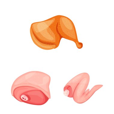 Et ve çiğ logo izole nesne. Stok için et ve ızgara vektör simgesi seti.