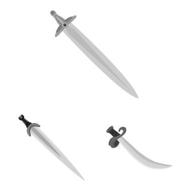 Keskin ve bıçak simgesinin vektör çizimi. Stok için keskin ve hançer vektör simgesi kümesi.