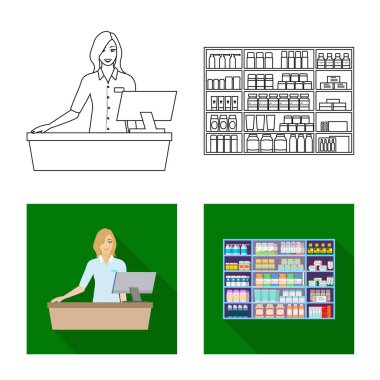 Perakende ve sağlık logo yalıtılmış nesne. Hisse senedi için perakende ve sağlık vektör simge kümesi.