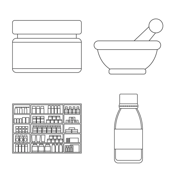 Diseño vectorial de farmacia y símbolo farmacéutico. Conjunto de farmacia y salud stock vector ilustración . — Vector de stock