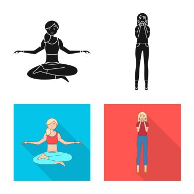 Duruş ve ruh hali işareti vektör Illustration. Duruş ve hisse senedi için kadın vektör ikon koleksiyonu.