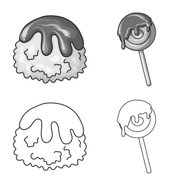 Şekerleme ve mutfak işareti vektör Illustration. Şekerlemeler ve hisse senedi için ürün vektör simge koleksiyonu.