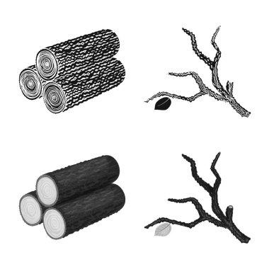 Ağaç ve ham simgesi yalıtılmış nesne. Ağaç ve inşaat hisse senedi vektör çizim topluluğu.