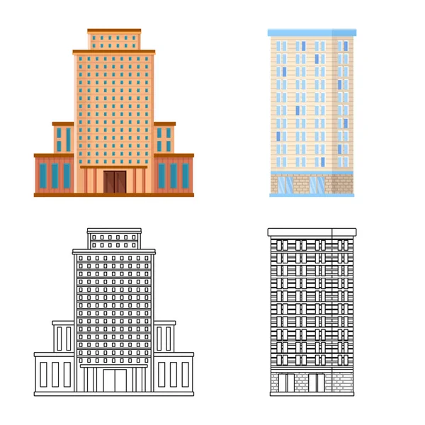Vektor-Illustration des kommunalen und Zentrum-Symbols. Set von Kommunal- und Nachlassvektorsymbolen für Aktien. — Stockvektor